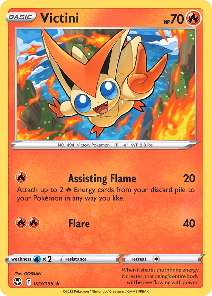 Victini Pokemon card (023/195, Silver Tempest)
