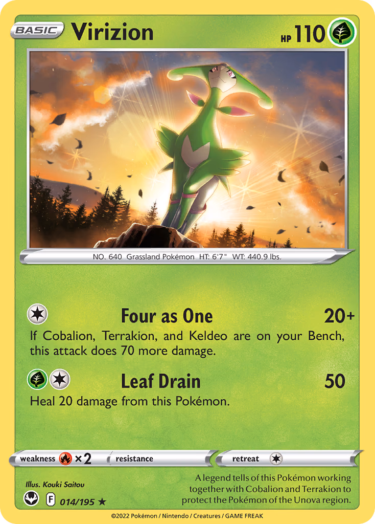 Virizion Pokemon card (014/195, Silver Tempest)