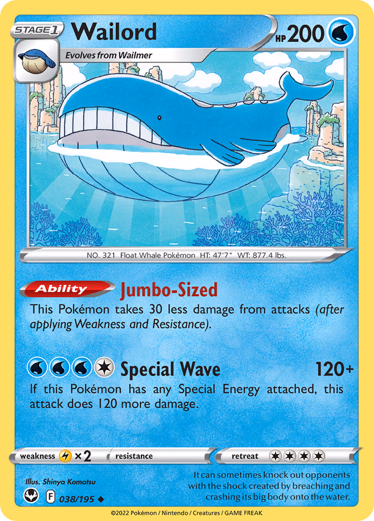 Wailord Pokemon card (038/195, Silver Tempest)