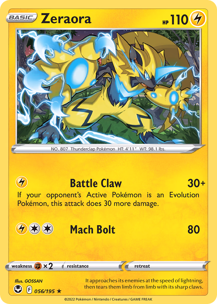 Zeraora Pokemon card (056/195, Silver Tempest)