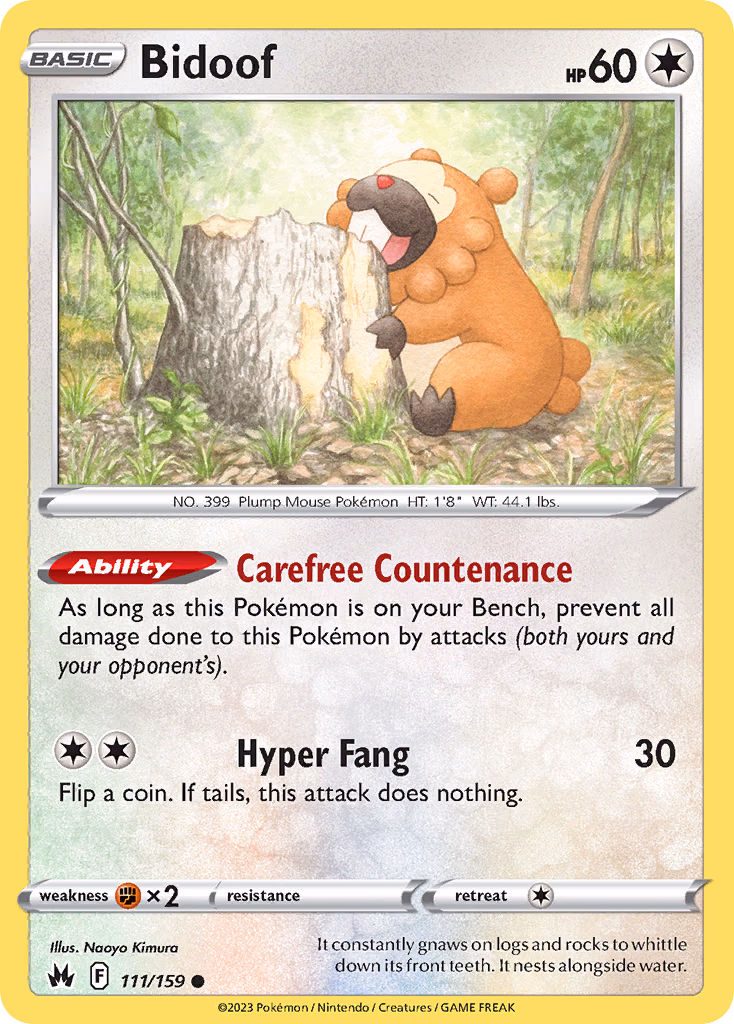 Bidoof Pokemon card (111/159, Crown Zenith)