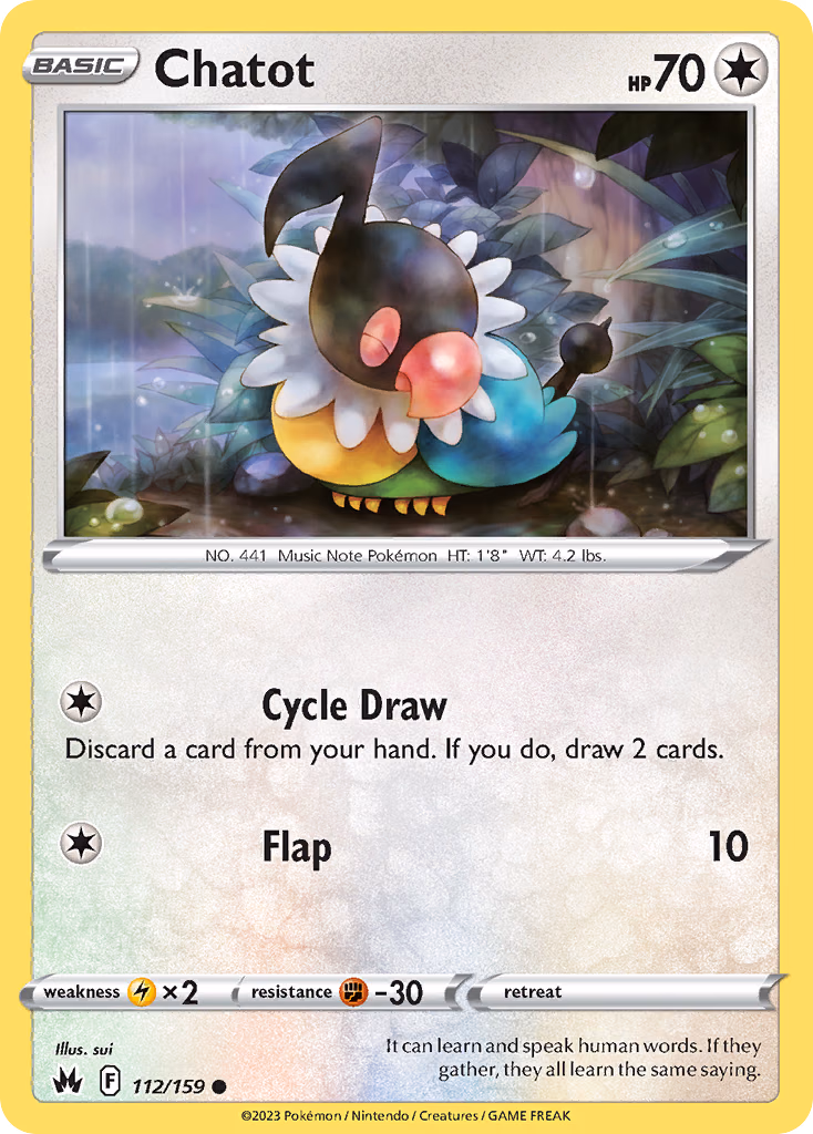 Chatot Pokemon card (112/159, Crown Zenith)