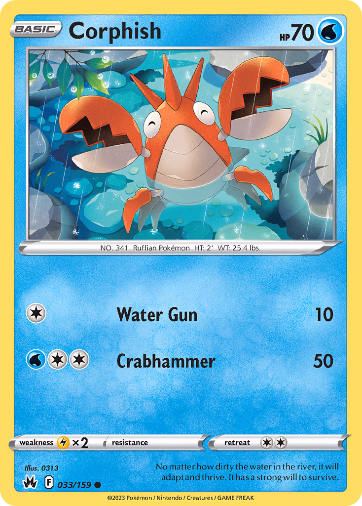 Corphish Pokemon card (033/159, Crown Zenith)