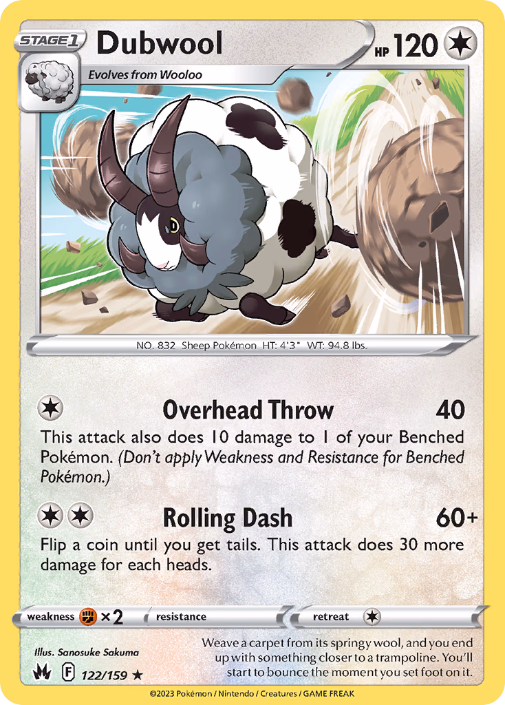 Dubwool Pokemon card (122/159, Crown Zenith)