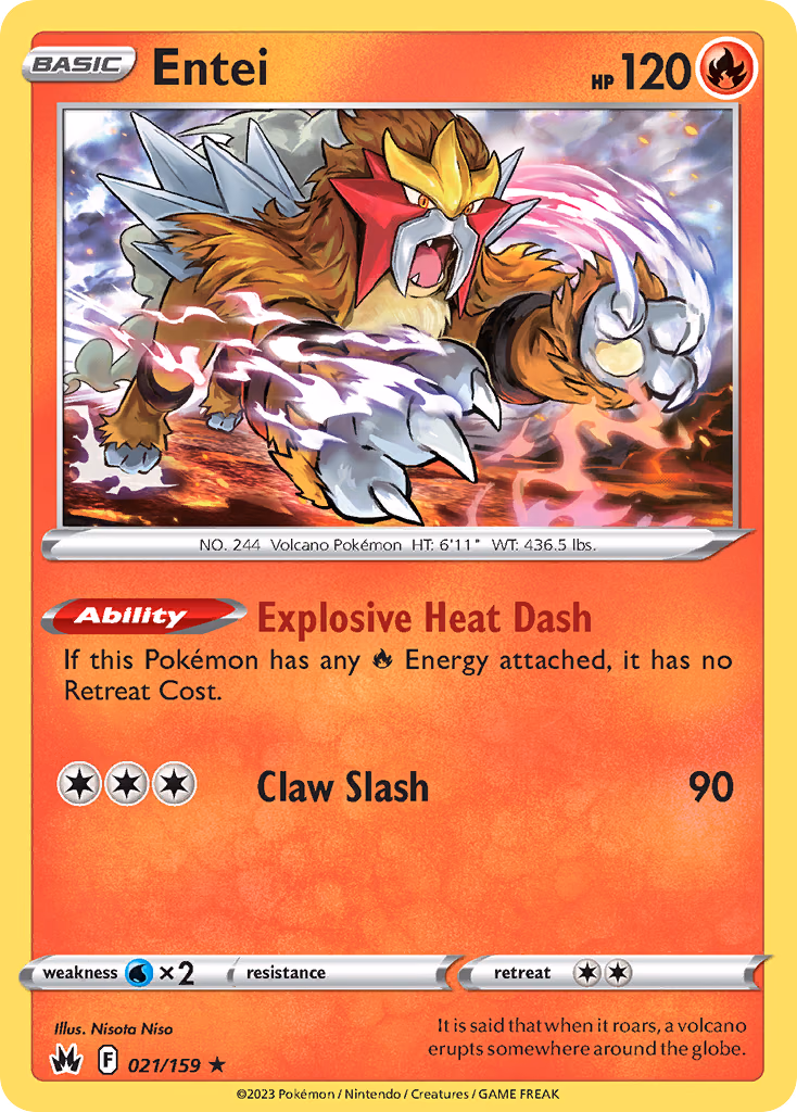 Entei Pokemon card (021/159, Crown Zenith)