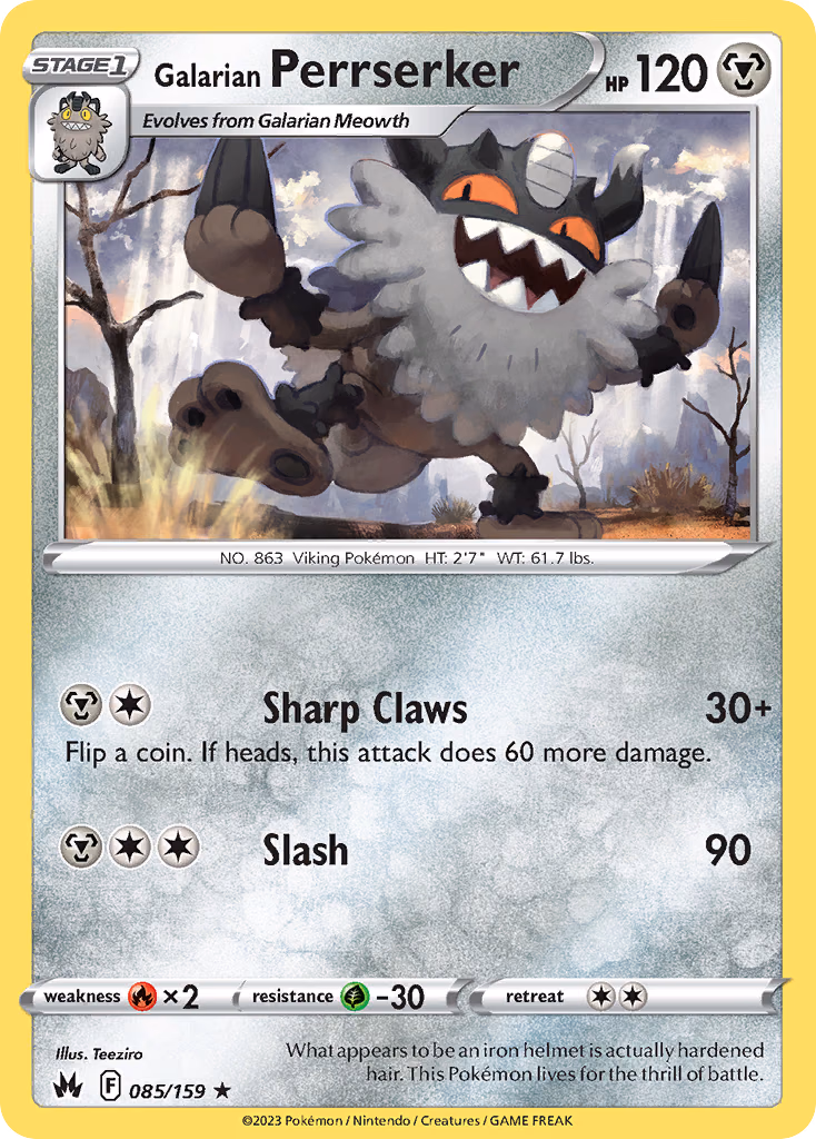 Galarian Perrserker Pokemon card (085/159, Crown Zenith)