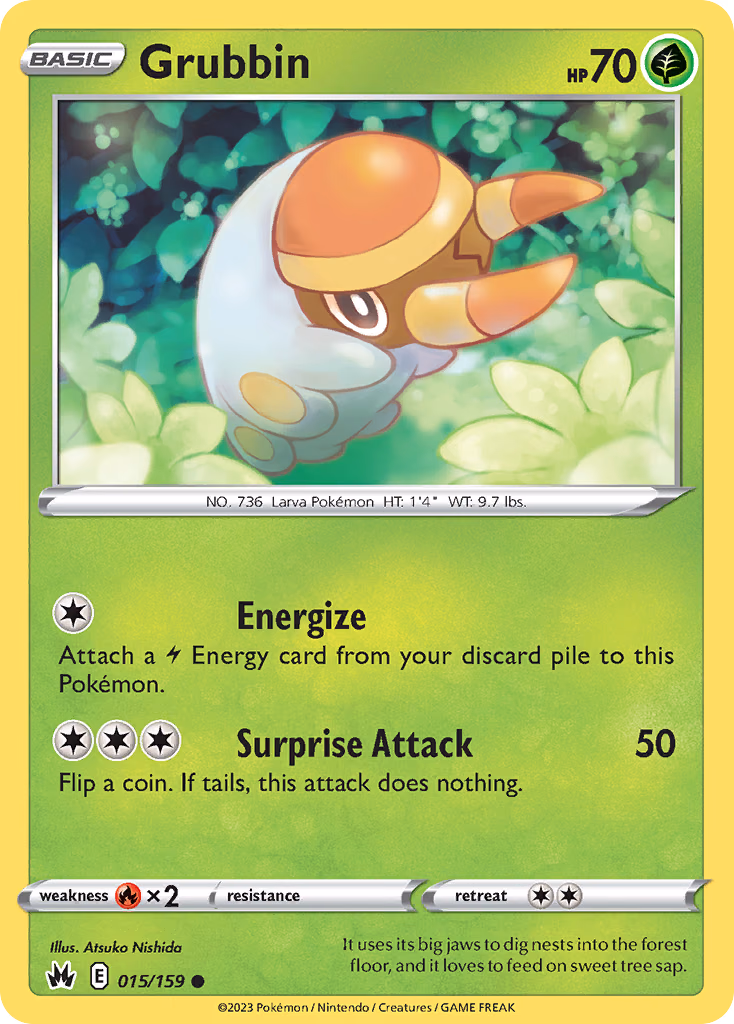 Grubbin Pokemon card (015/159, Crown Zenith)
