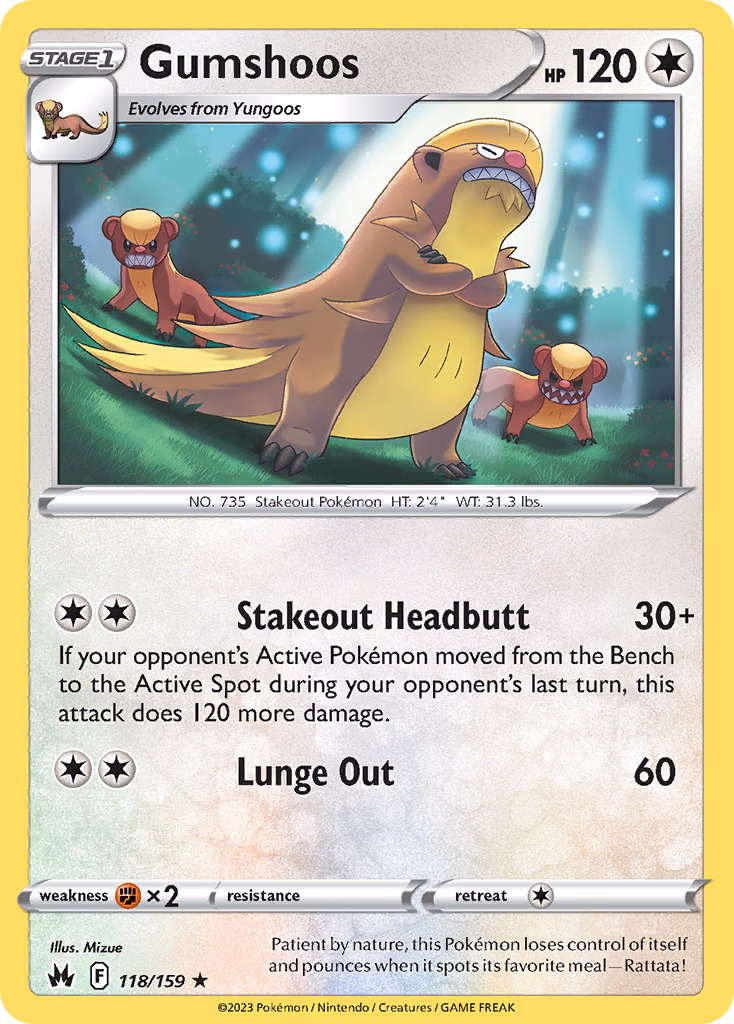 Gumshoos Pokemon card (118/159, Crown Zenith)