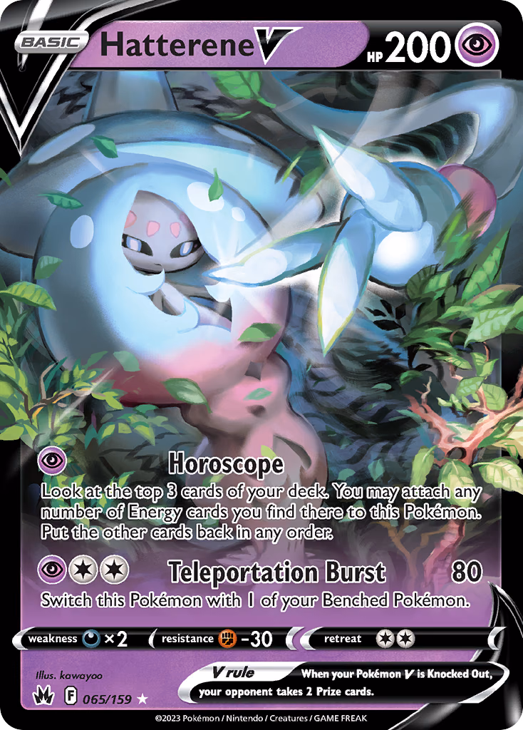 Hatterene V Pokemon card (065/159, Crown Zenith)
