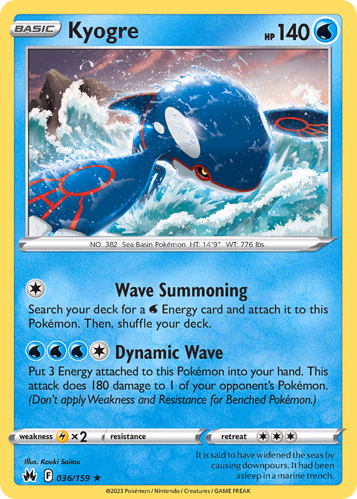 Kyogre Pokemon card (036/159, Crown Zenith)