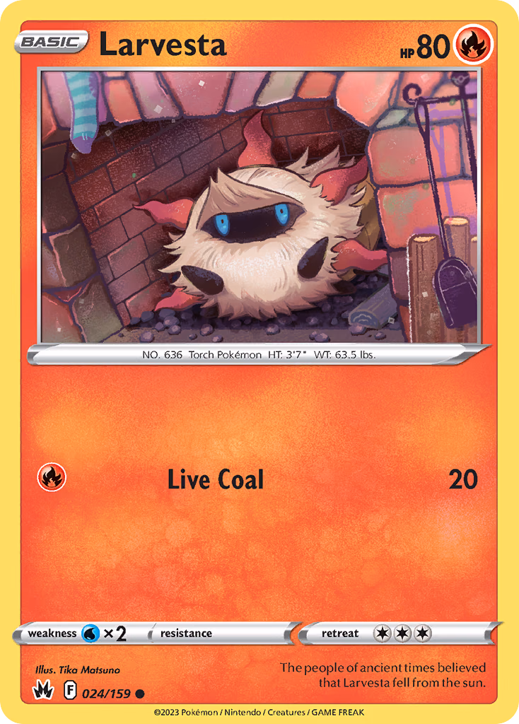 Larvesta Pokemon card (024/159, Crown Zenith)