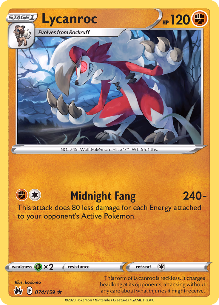 Lycanroc Pokemon card (074/159, Crown Zenith)