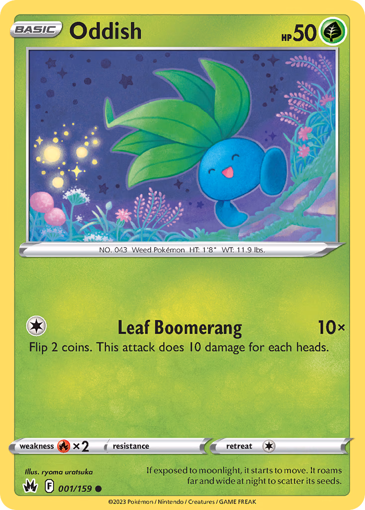 Oddish Pokemon card (001/159, Crown Zenith)