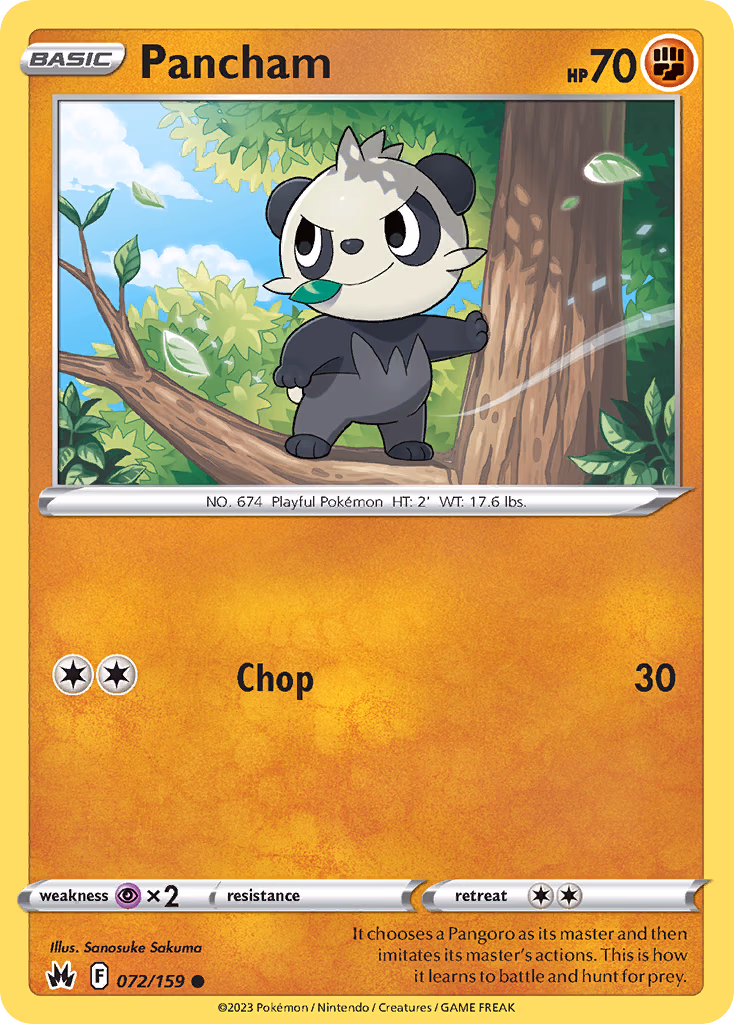 Pancham Pokemon card (072/159, Crown Zenith)