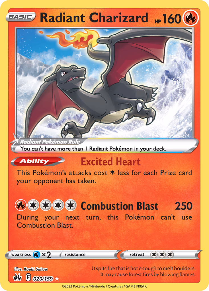 Radiant Charizard Pokemon card (020/159, Crown Zenith)