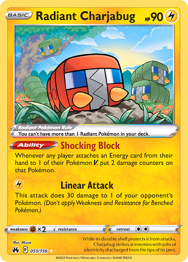 Radiant Charjabug Pokemon card (051/159, Crown Zenith)