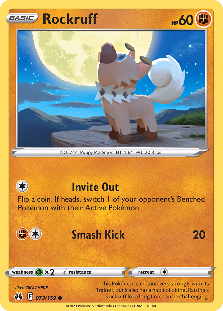 Rockruff Pokemon card (073/159, Crown Zenith)