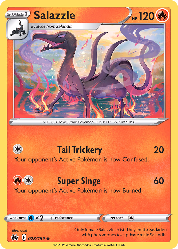 Salazzle Pokemon card (028/159, Crown Zenith)