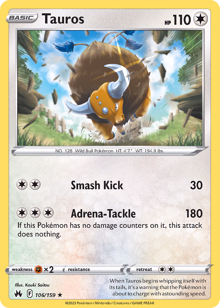 Tauros Pokemon card (106/159, Crown Zenith)
