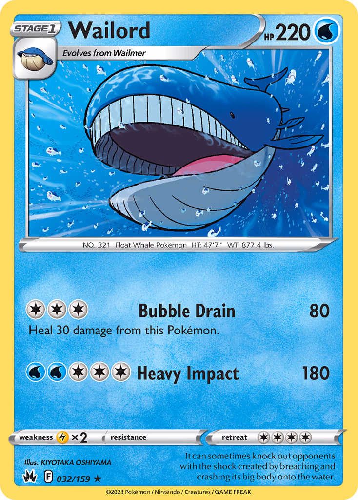 Wailord Pokemon card (032/159, Crown Zenith)