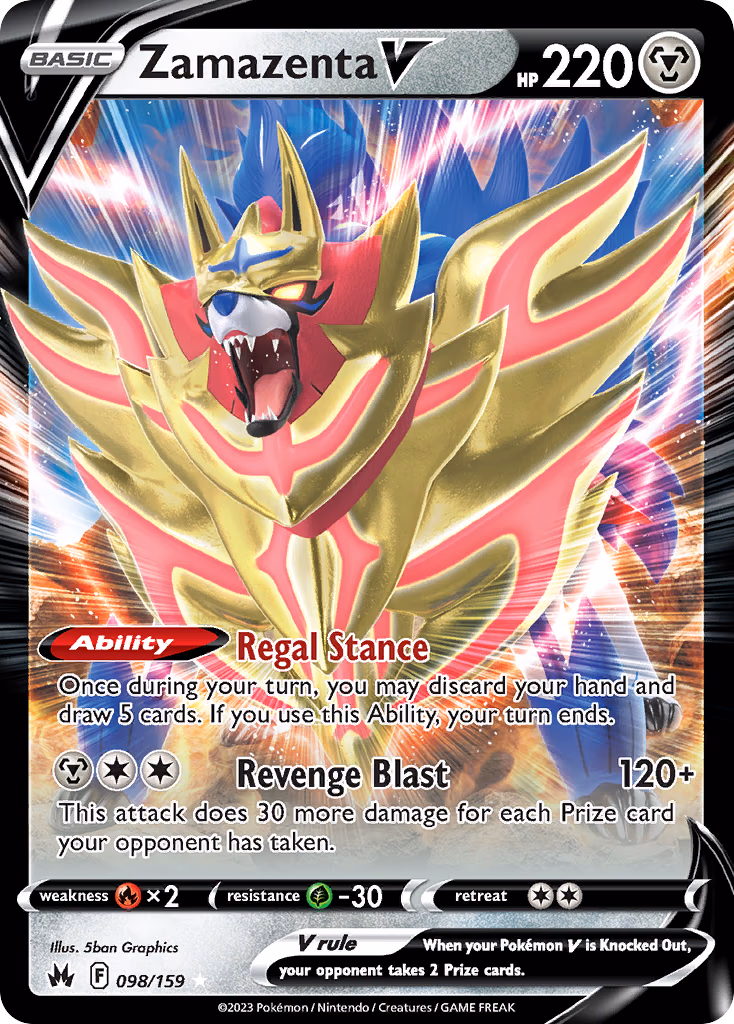 Zamazenta V Pokemon card (098/159, Crown Zenith)