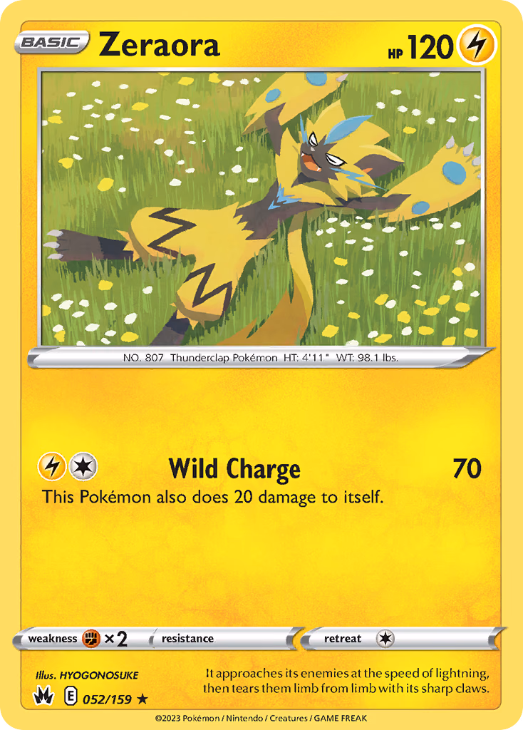 Zeraora Pokemon card (052/159, Crown Zenith)