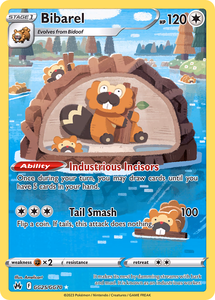 Bibarel Pokemon card (GG25/GG70, Crown Zenith Galarian Gallery)