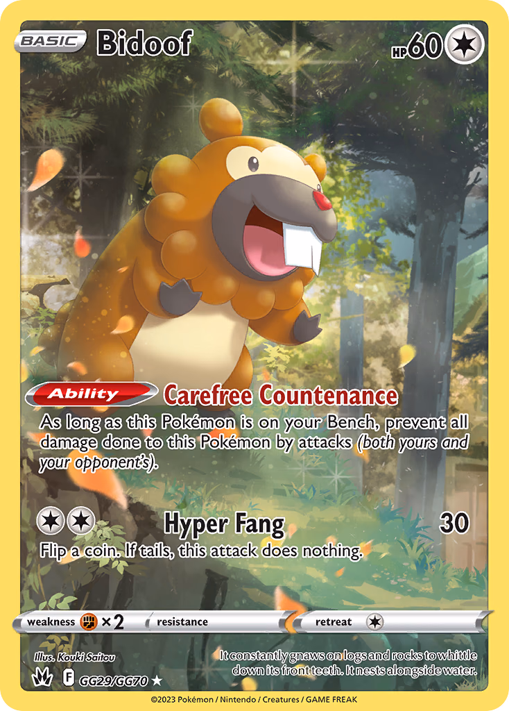 Bidoof Pokemon card (GG29/GG70, Crown Zenith Galarian Gallery)