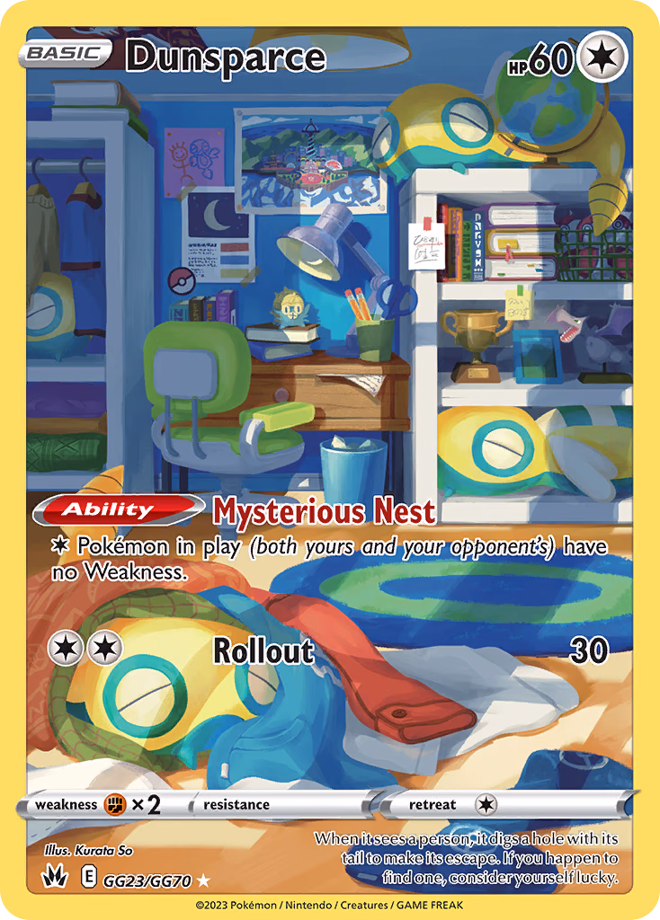 Dunsparce Pokemon card (GG23/GG70, Crown Zenith Galarian Gallery)