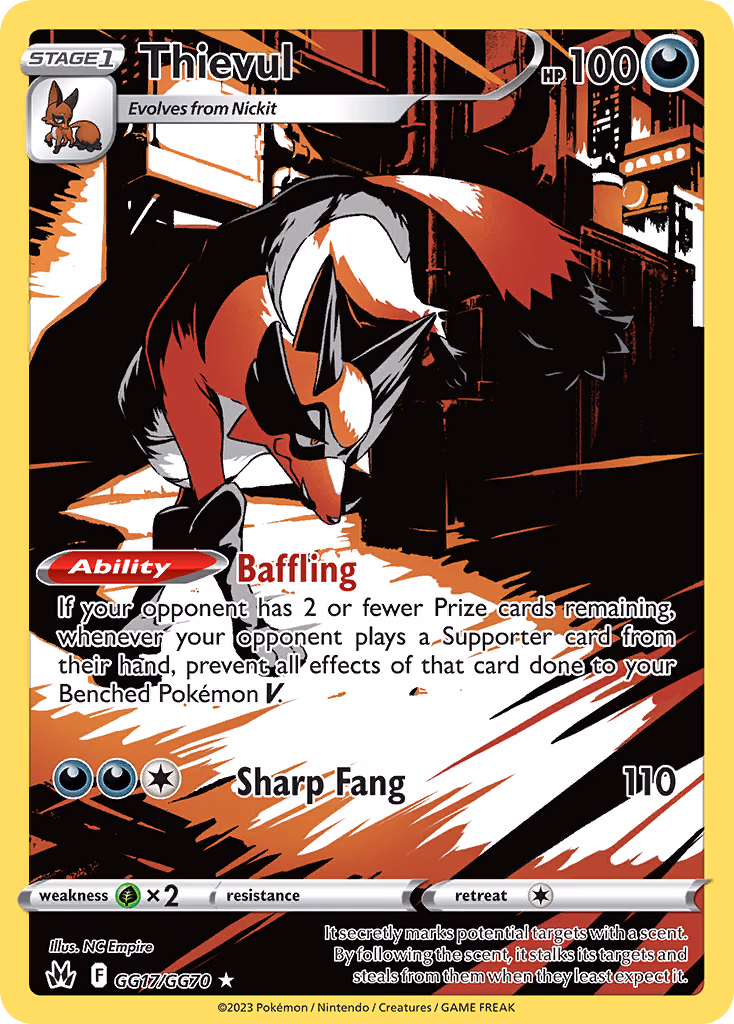 Thievul Pokemon card (GG17/GG70, Crown Zenith Galarian Gallery)