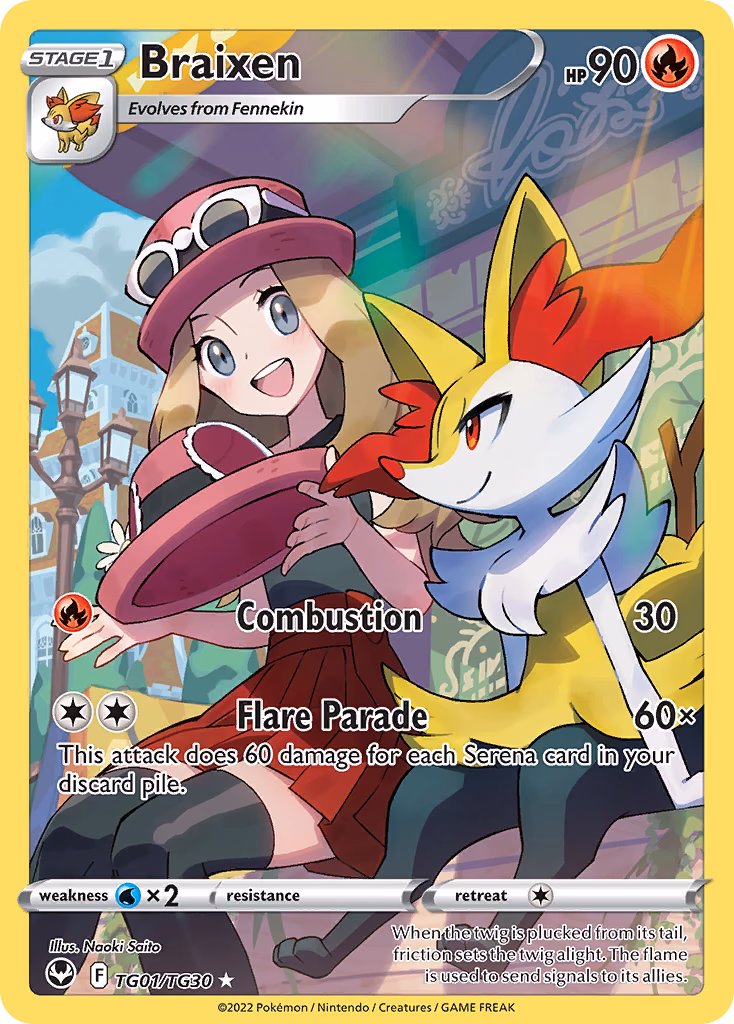 Braixen Pokemon card (TG01/TG30, Silver Tempest Trainer Gallery)
