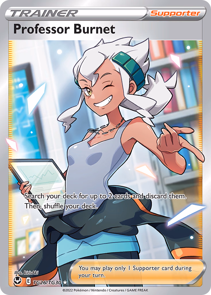 Professor Burnet Pokemon card (TG26/TG30, Silver Tempest Trainer Gallery)