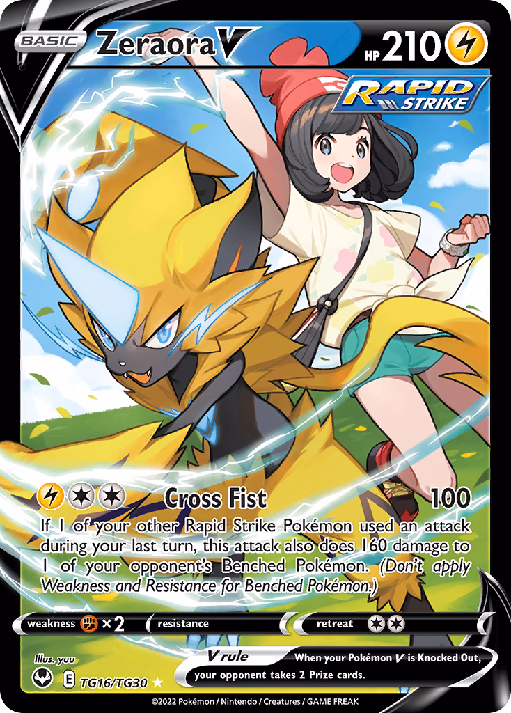 Zeraora V Pokemon card (TG16/TG30, Silver Tempest Trainer Gallery)