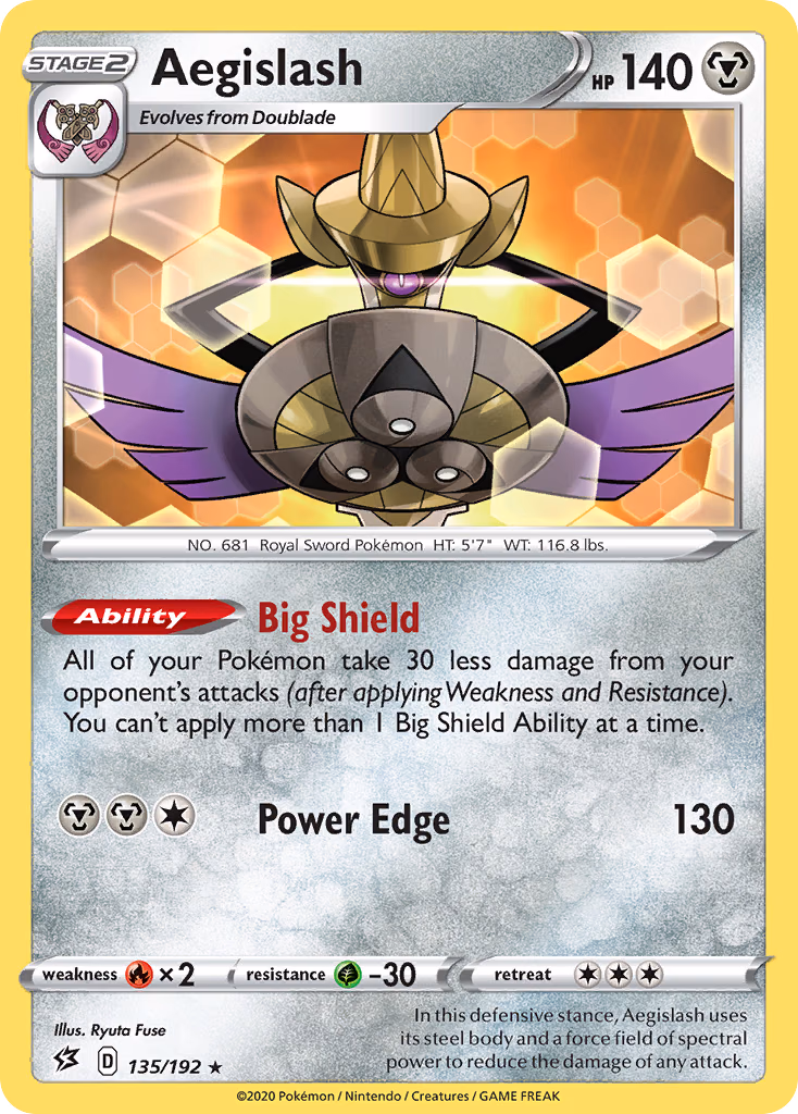 Aegislash Pokemon card (135/192, Rebel Clash)