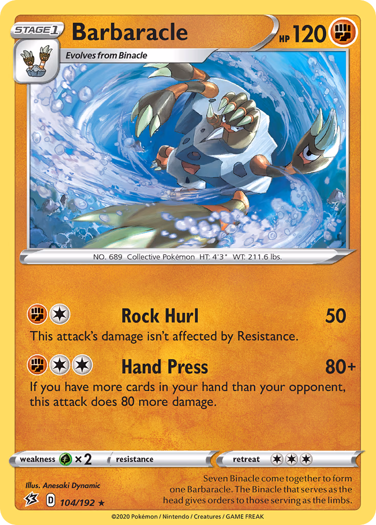 Barbaracle Pokemon card (104/192, Rebel Clash)