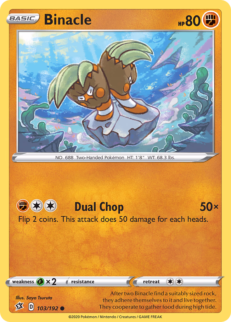 Binacle Pokemon card (103/192, Rebel Clash)