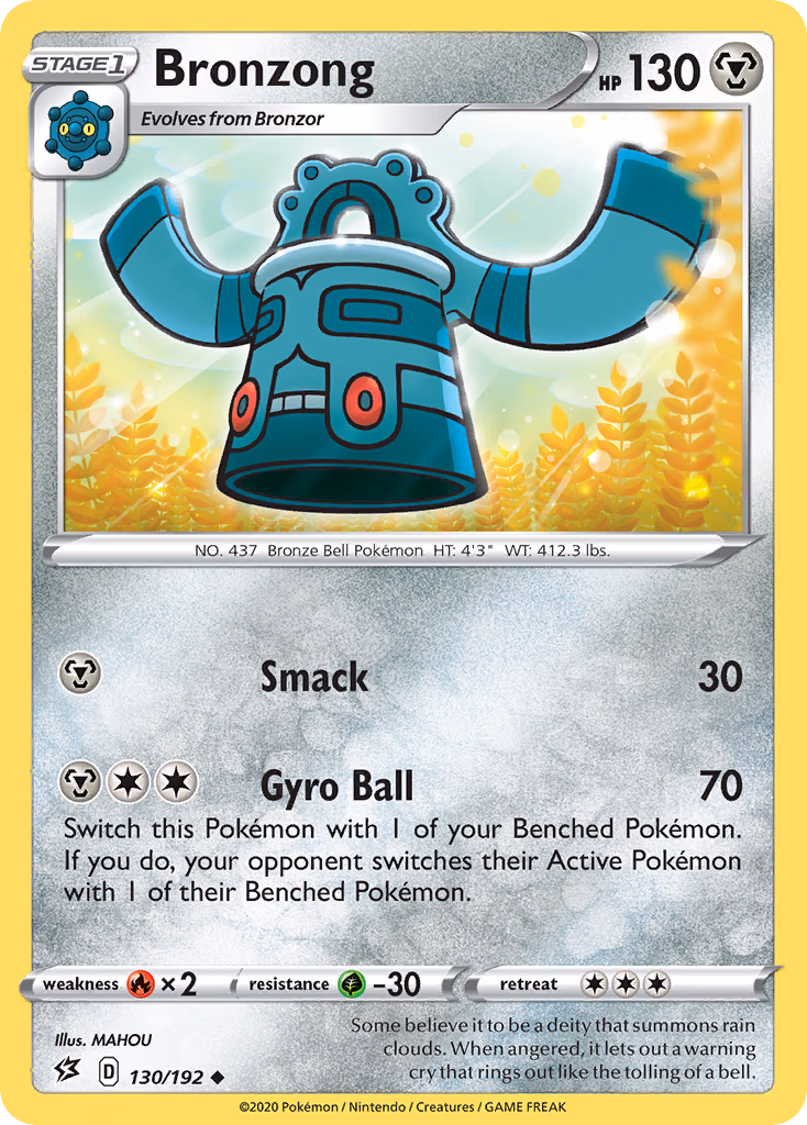 Bronzong Pokemon card (130/192, Rebel Clash)