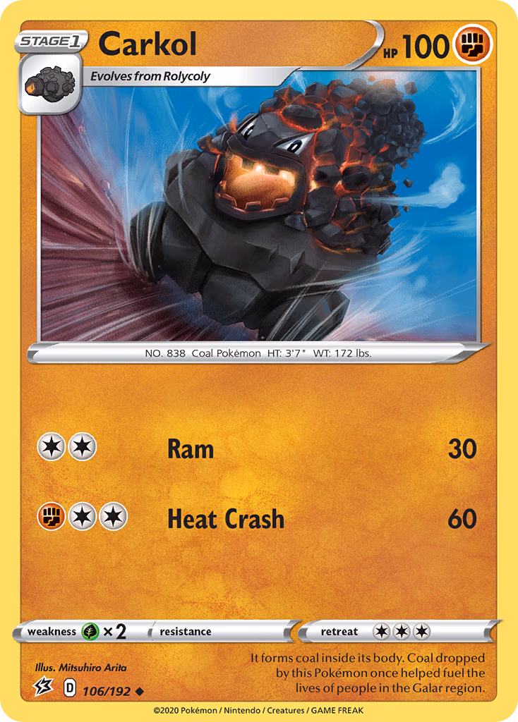 Carkol Pokemon card (106/192, Rebel Clash)