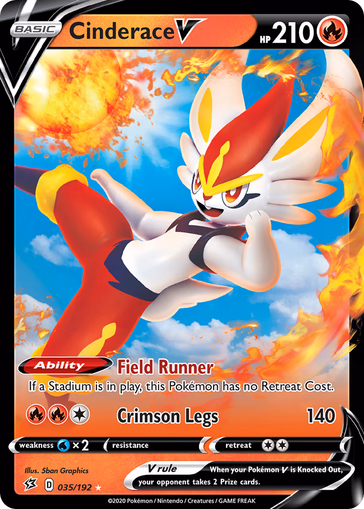 Cinderace V Pokemon card (035/192, Rebel Clash)