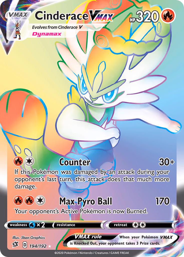 Cinderace VMAX Pokemon card (194/192, Rebel Clash)