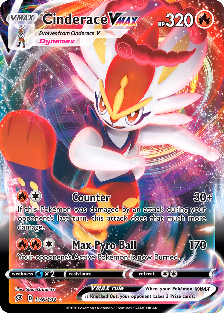 Cinderace VMAX Pokemon card (036/192, Rebel Clash)