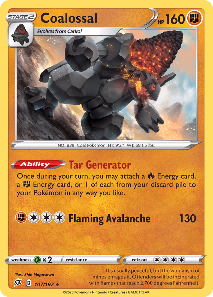 Coalossal Pokemon card (107/192, Rebel Clash)