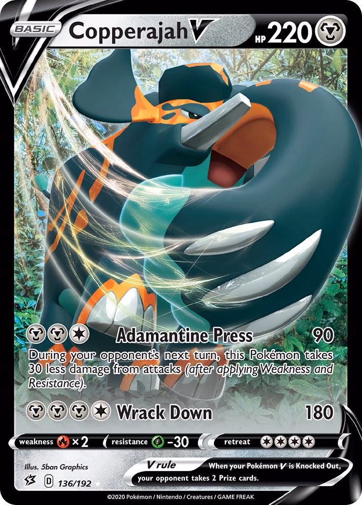 Copperajah V Pokemon card (136/192, Rebel Clash)