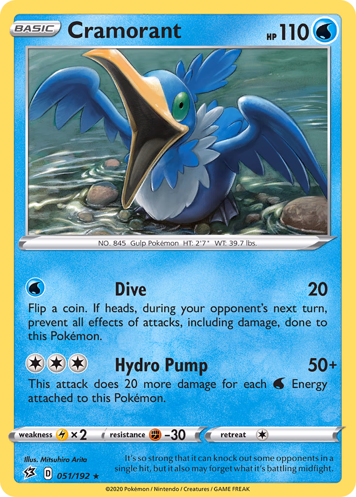Cramorant Pokemon card (051/192, Rebel Clash)