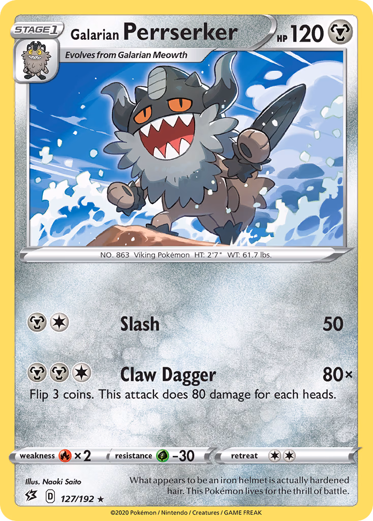 Galarian Perrserker Pokemon card (127/192, Rebel Clash)