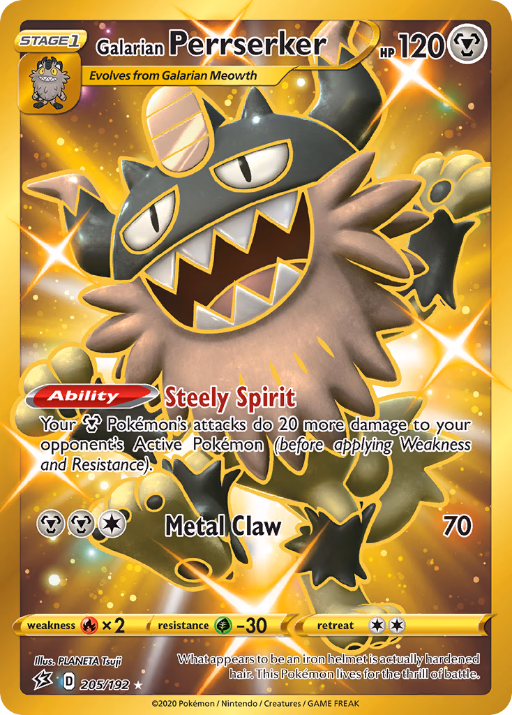 Galarian Perrserker Pokemon card (205/192, Rebel Clash)
