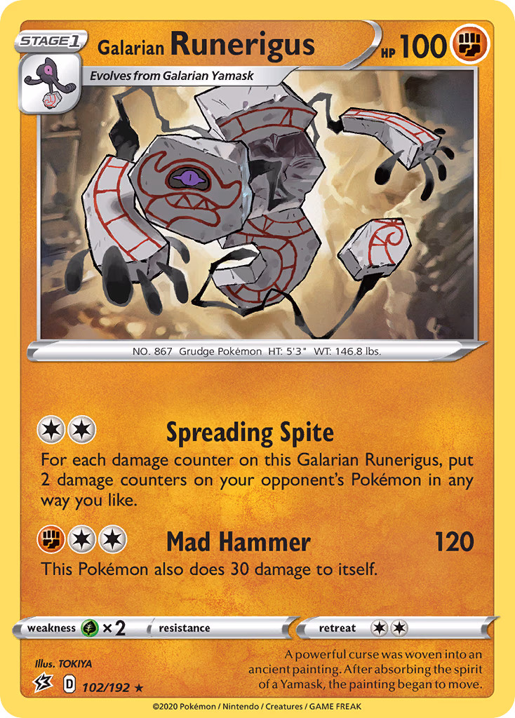 Galarian Runerigus Pokemon card (102/192, Rebel Clash)