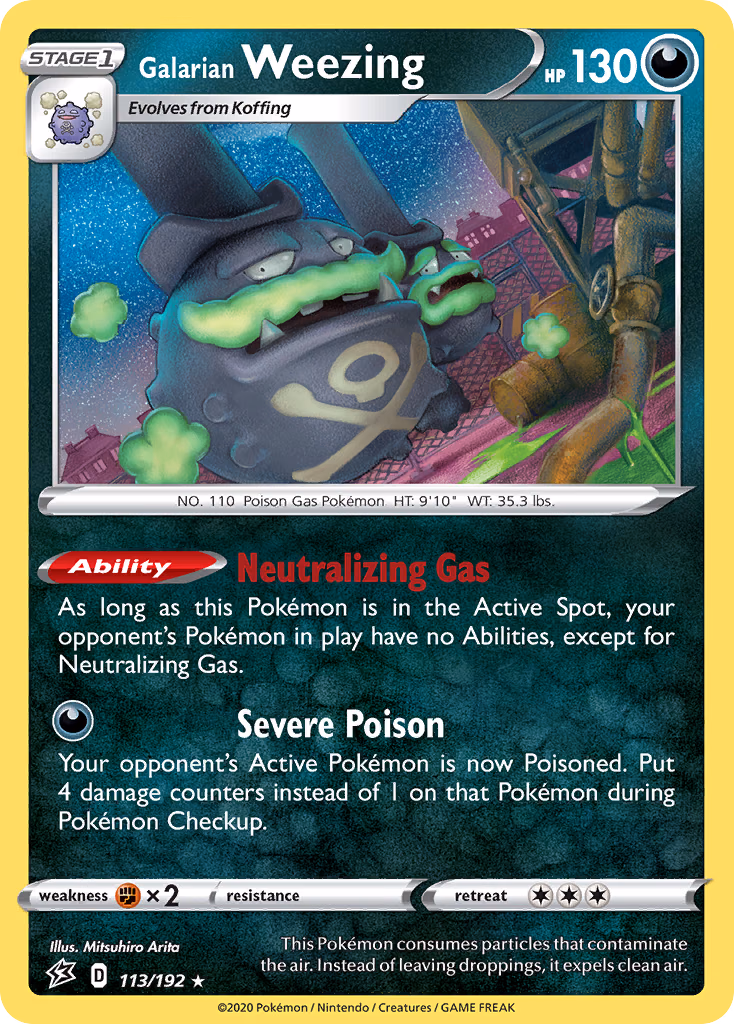Galarian Weezing Pokemon card (113/192, Rebel Clash)