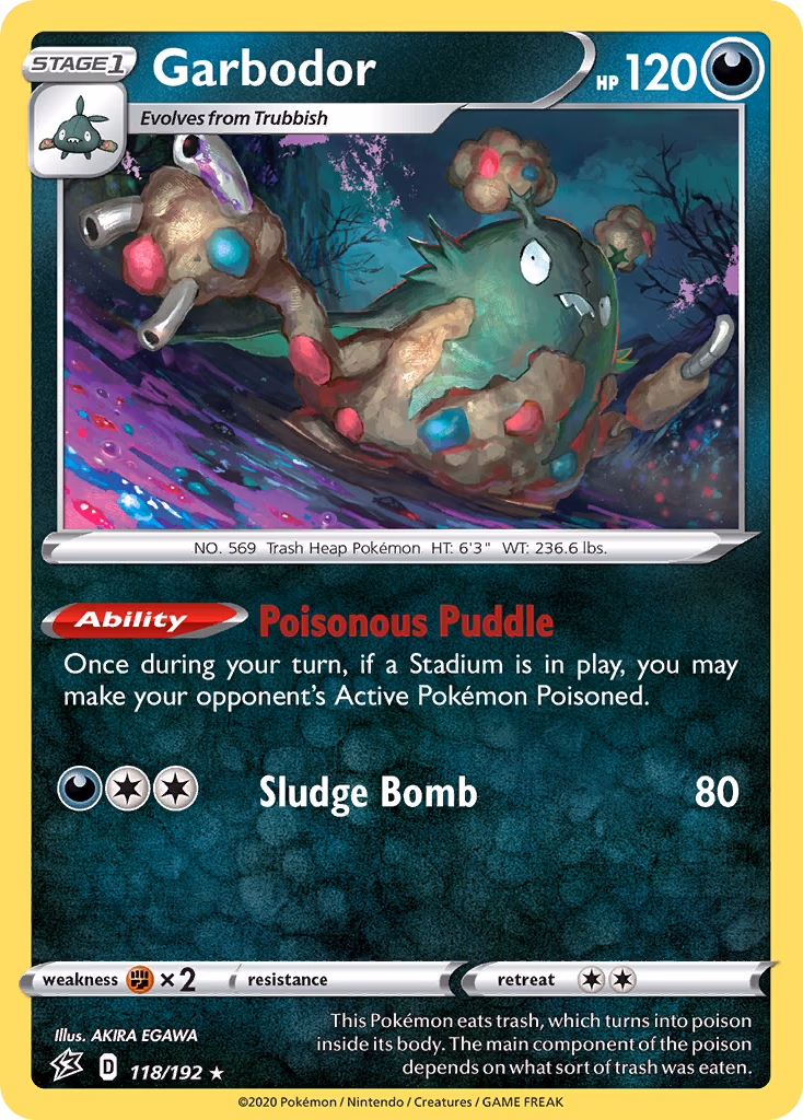 Garbodor Pokemon card (118/192, Rebel Clash)