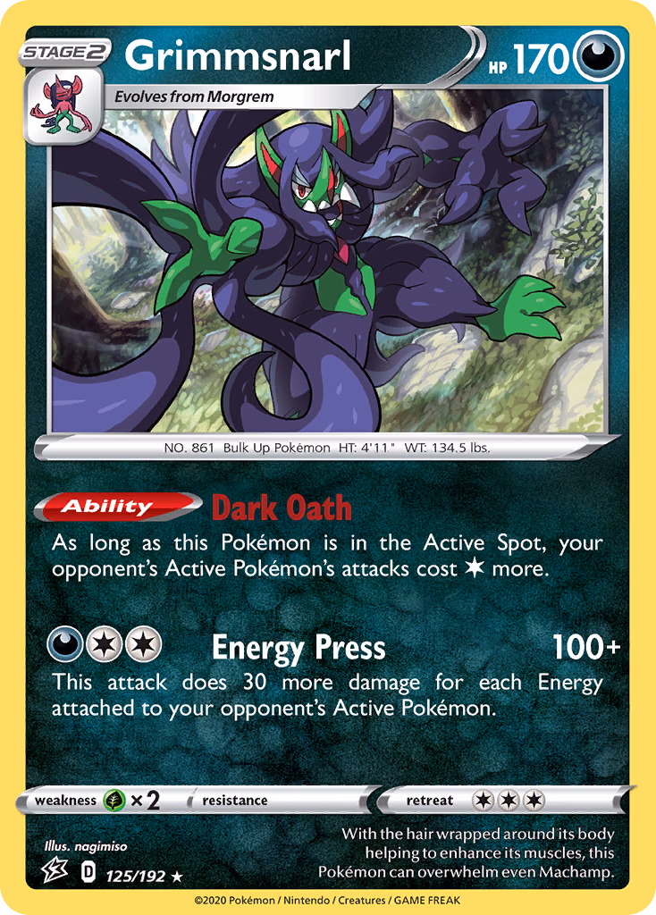 Grimmsnarl Pokemon card (125/192, Rebel Clash)